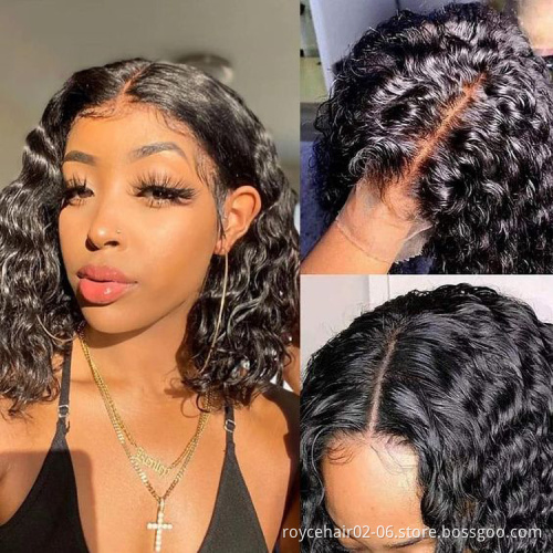 Cheap 10 Inch 100% Brazilian Human Hair 180% Density Short Curly Hair Bob Wig Transparent Full Lace Wig With Baby Hair